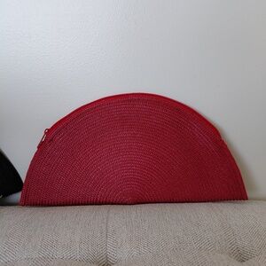 Artisan Strawberry Red Clutch with Colourful Leopard design